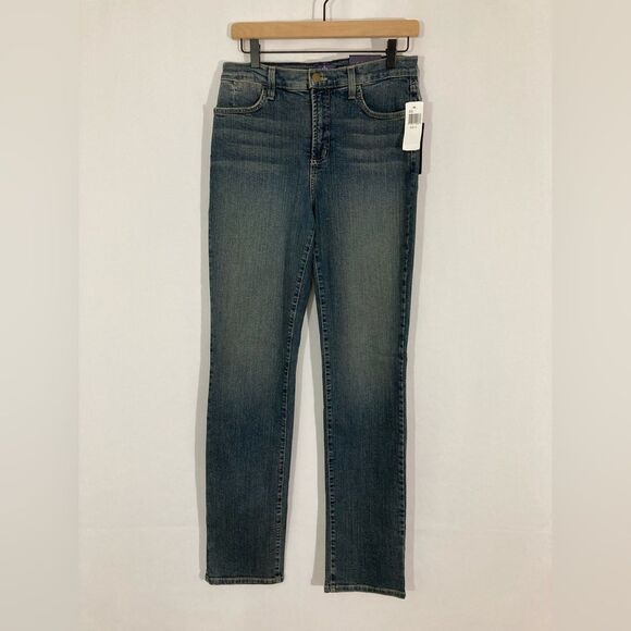 NYDJ Marilyn Jeans Size 6 Blue Denim Straight Leg Mid Rise Distressed #7017U - Picture 2 of 12